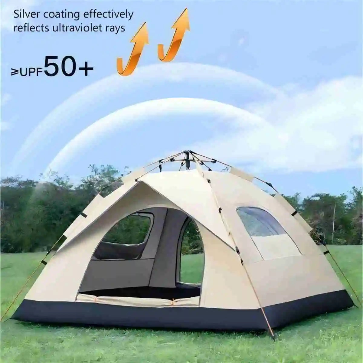 Outdoor Camping Tent – Sunshade Shelter with 2 Doors & 2 Windows for Travel & Self-Driving Trips