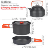 Camping Cookware Set – Non-Stick Pots, Teapot & Tableware for 2-3 People