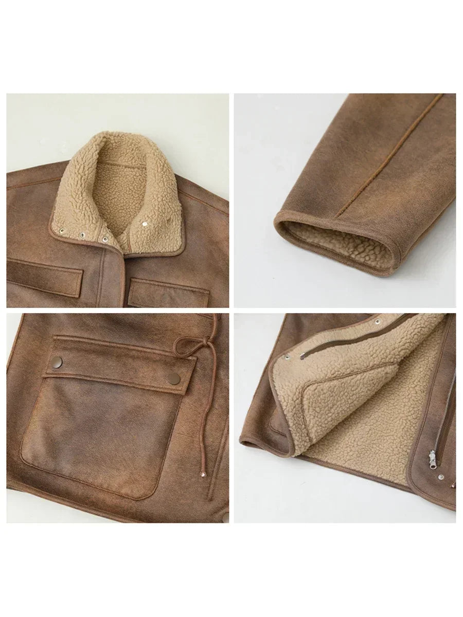 CHIC VEN Women’s Reversible Suede Winter Jacket – Warm Motorcycle Coat