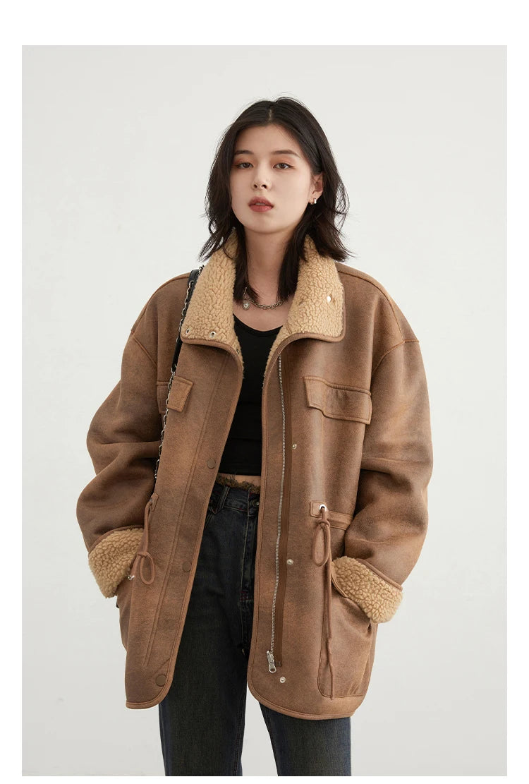 CHIC VEN Women’s Reversible Suede Winter Jacket – Warm Motorcycle Coat